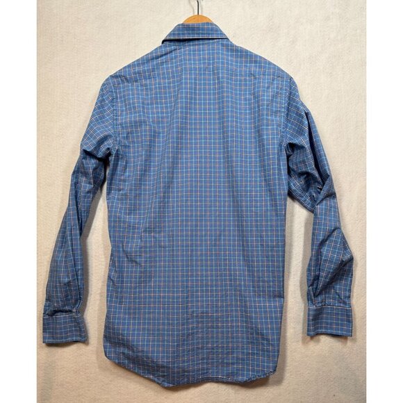 Ralph Lauren Purple Label Tailored Fit Shirt Blue Check Cotton Italy Men's 15.5 - Picture 2 of 6